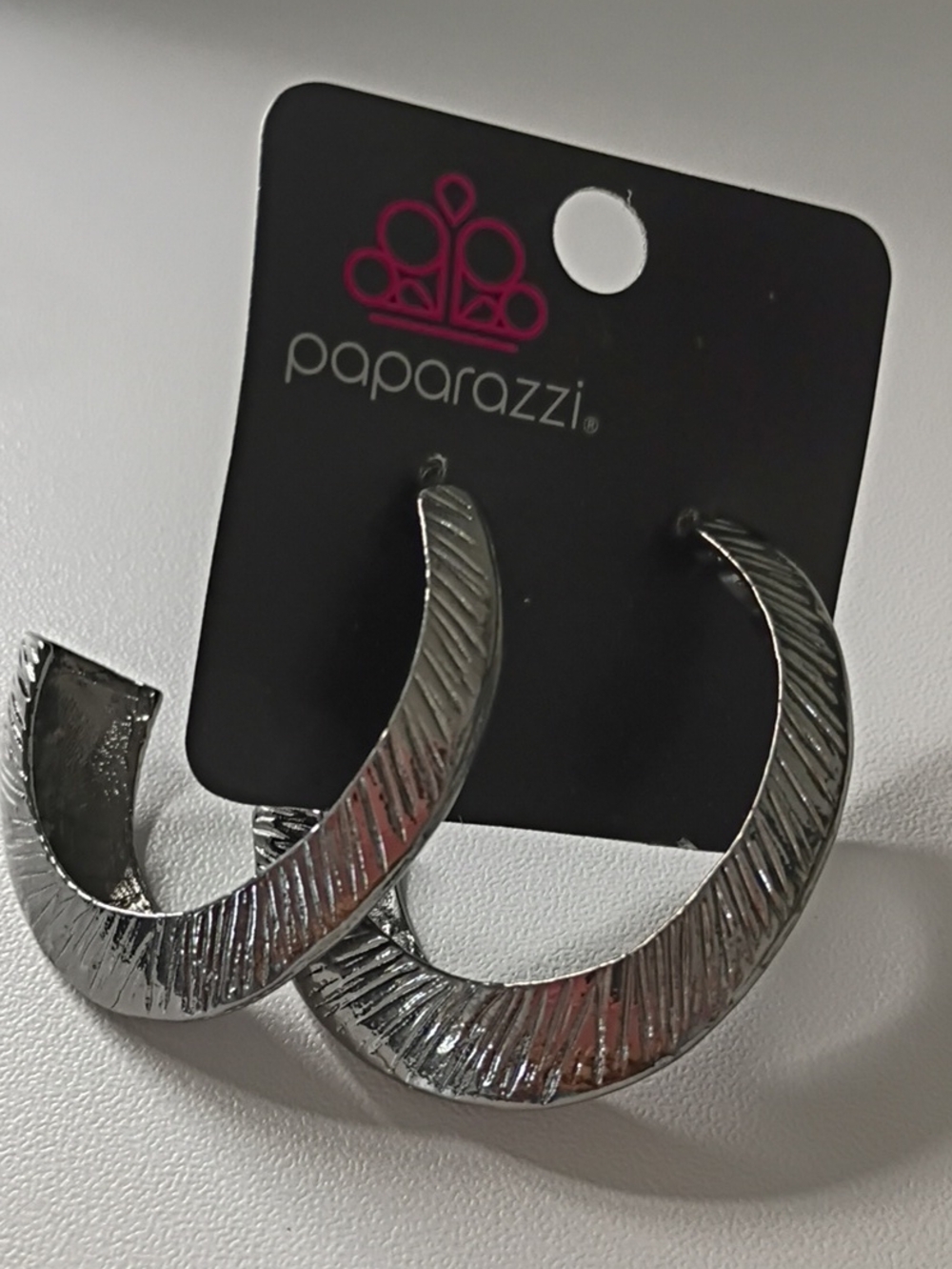 Paparazzi Shimmered Silver Ribbed Hoop Earrings - Women Jewelry